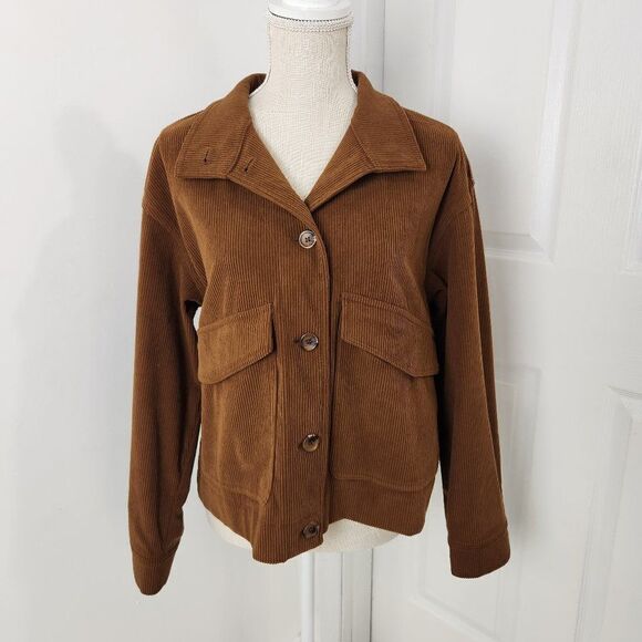 Avec Les Filles Jackets & Blazers - Avec Les Filles Blazer Womens Small Brown Corduroy Flap Pockets Boho Minimalist